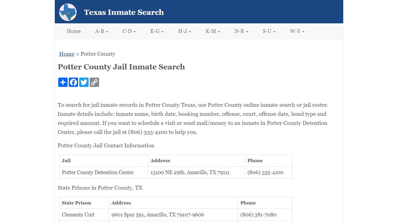 Potter County Jail Inmate Search